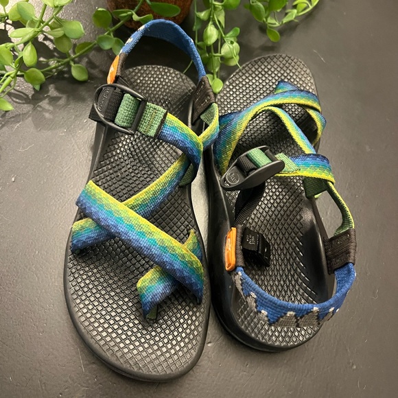 Chaco Green Blue Outdoor Z Sandals Mountain Scene Strappy  Womens 8 See Dets - Picture 1 of 13